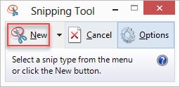 New button in Snipping tool Windows 8