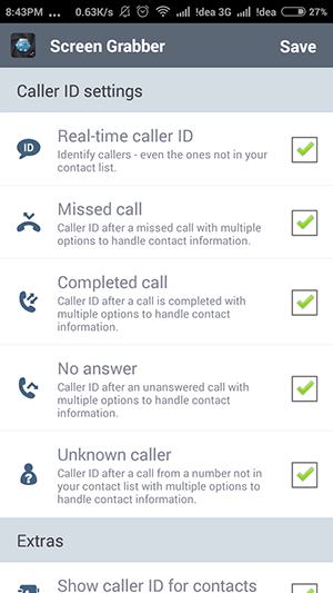 Caller ID feature on Screen Grabber