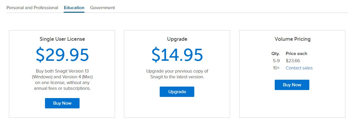 Educational plan Snagit cost