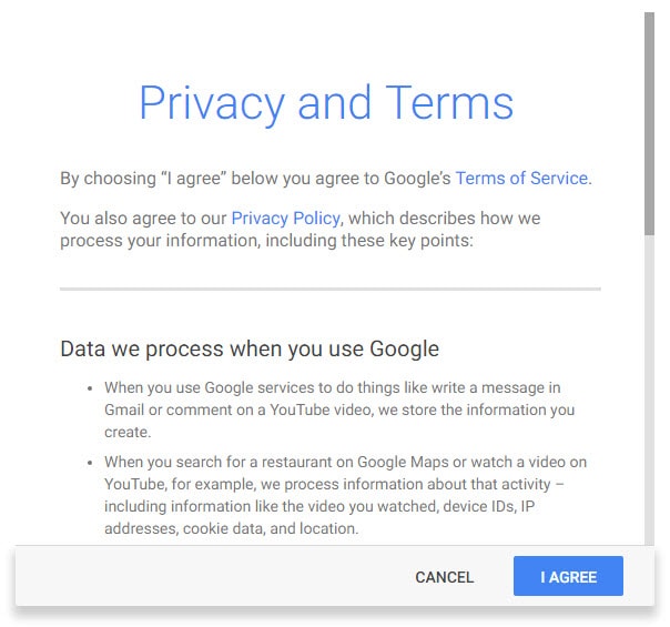 Gmail Accept Google Terms and Conditions