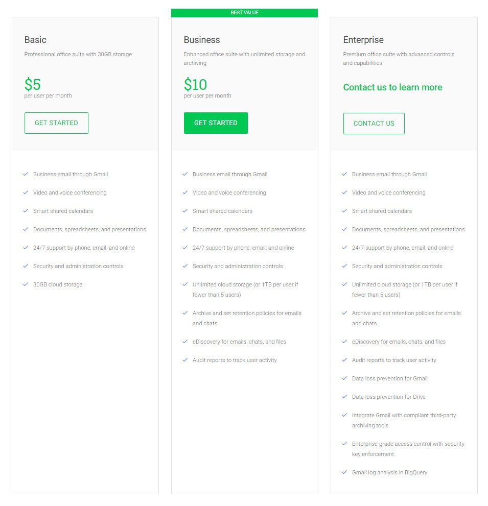 Gmail Paid Plans