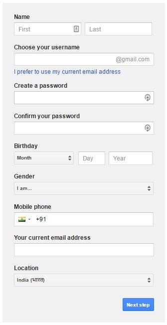 Gmail Signup Page