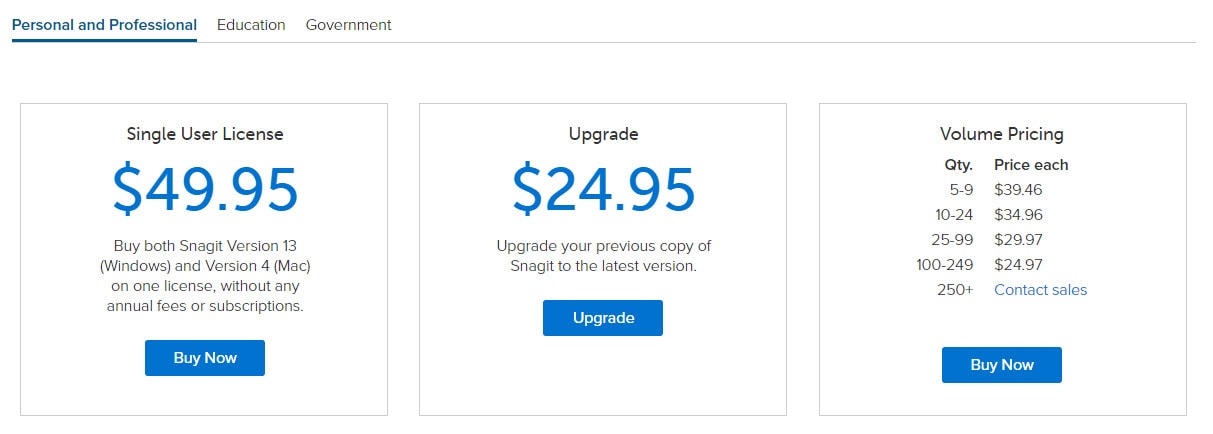 Snagit Personal Licence Pricing