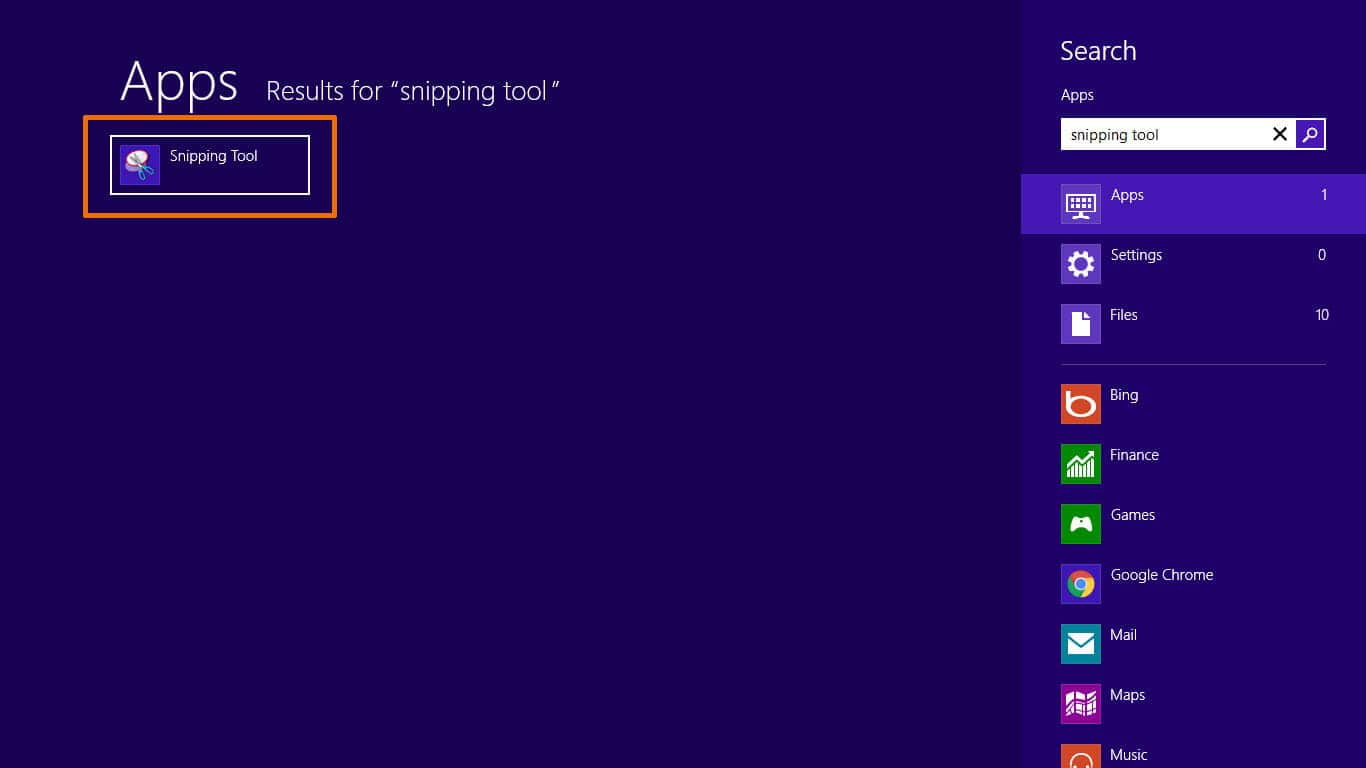 Snipping Tool Access Method in Windows 8 and 81