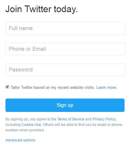 Twitter Signup Page