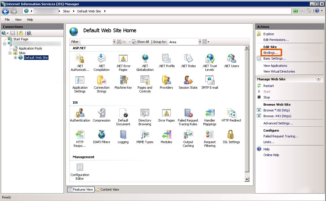 Bind SSL to website in IIS