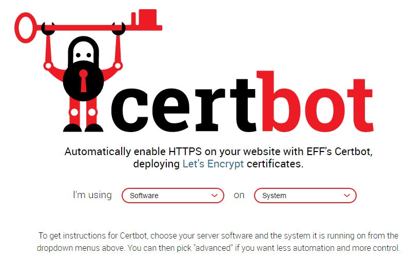 Certbot Website to install SSL