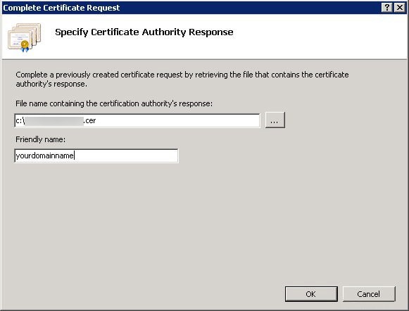Complete Certificate Request Screen