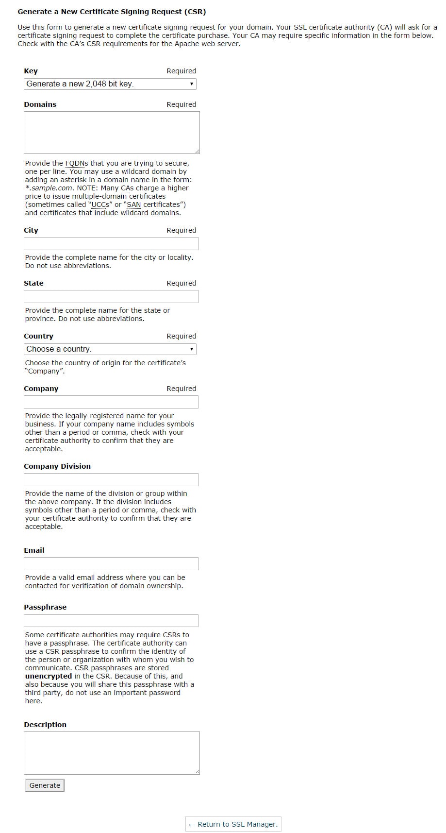Generate New Certificate