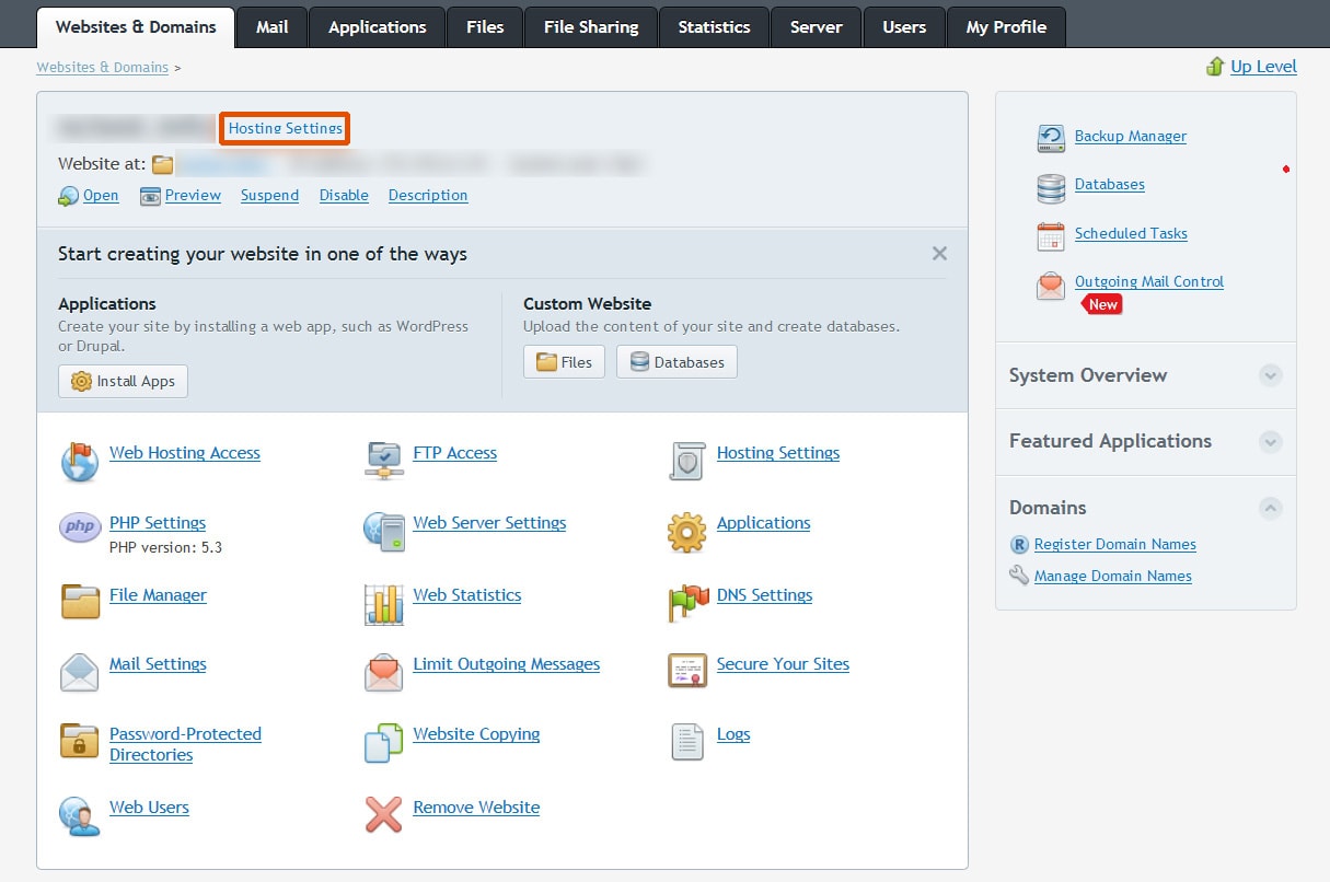 Hosting Settings in Plesk Secure Sockets Layer