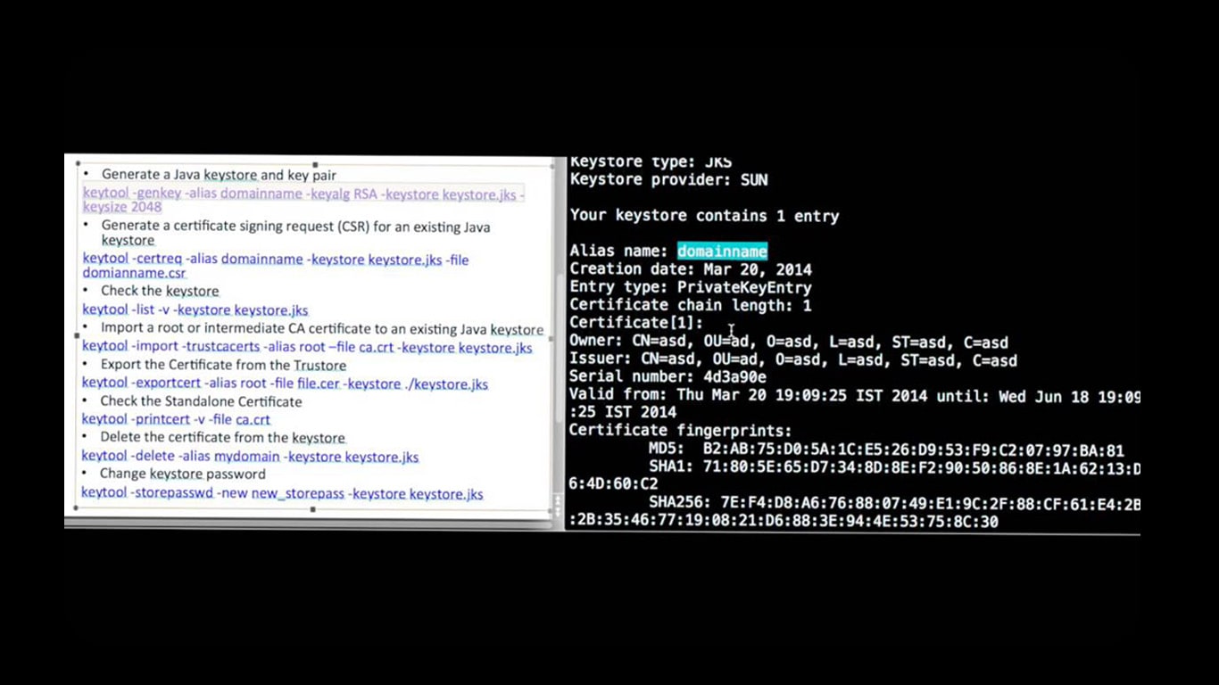 Java Keytool Keystore Commands
