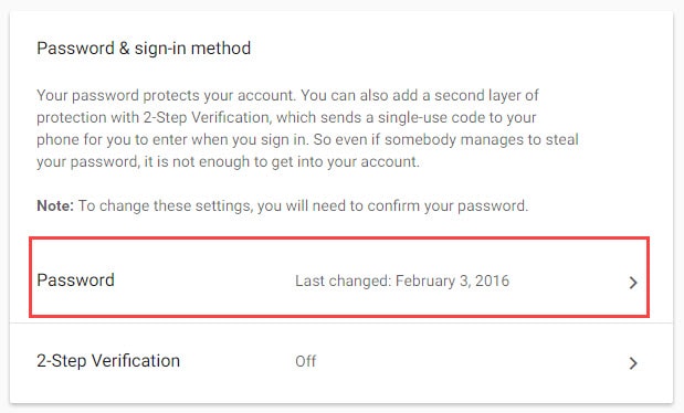 Password Change in Gmail