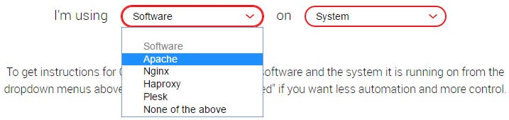 Select the System and Software in Certbot