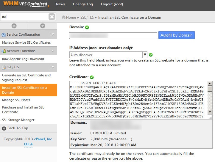 WHM SSL Installation
