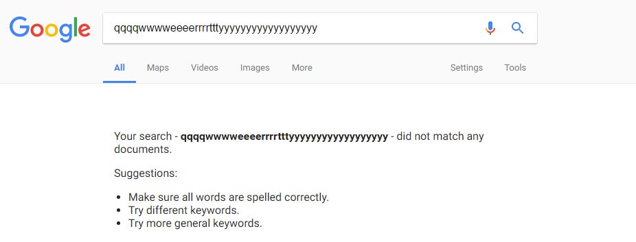 Non-Existing Search term in Google WWW Website