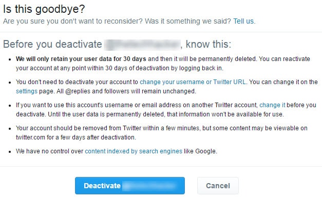Twitter Account Removal Confirmation