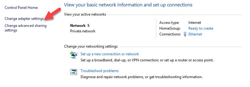 Change Adapter Settings to Move to another DNS Server