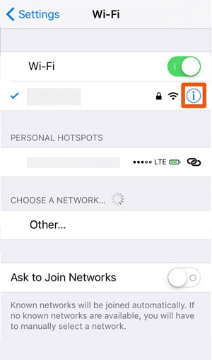 Icon next to the connection in Wi-Fi Settings on iPhone
