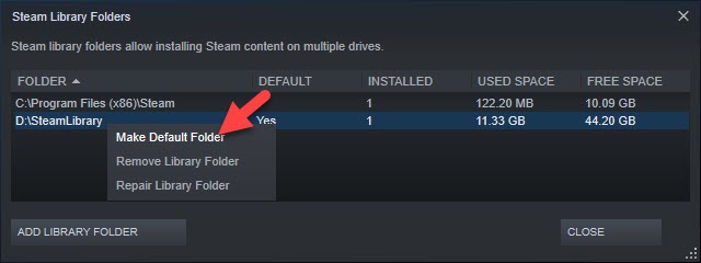 Make Default Folder of Steam Downloads