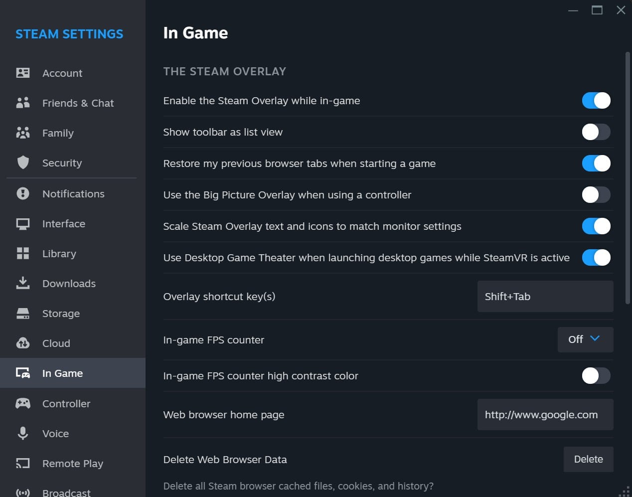Steam In Game Settings