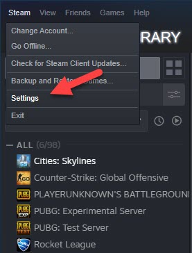 Steam Settings Menu