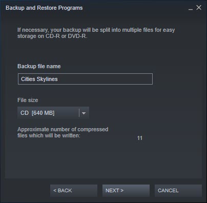 File Size Backup Steam
