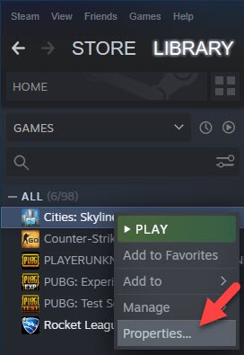 Right Click Steam Game