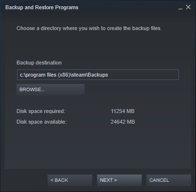 Select Location Backup Steam Game
