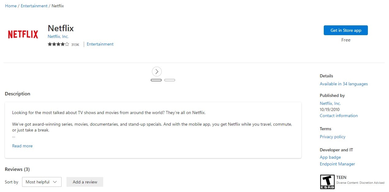 Netflix on Windows Store