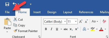 File Tab in Word