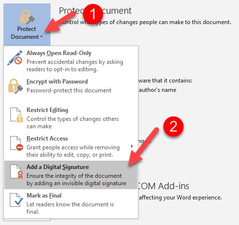 Protect Document Button Microsoft Word