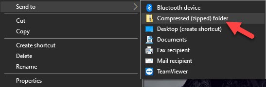 Send to Compressed or Zipped Folder in Windows