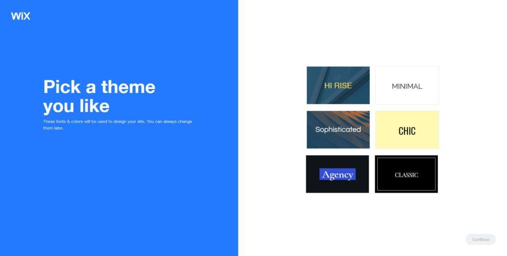 Wix ADI Pick a Theme