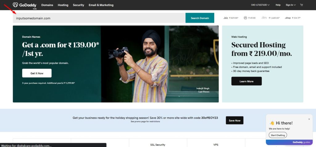 Domain Search in GoDaddy
