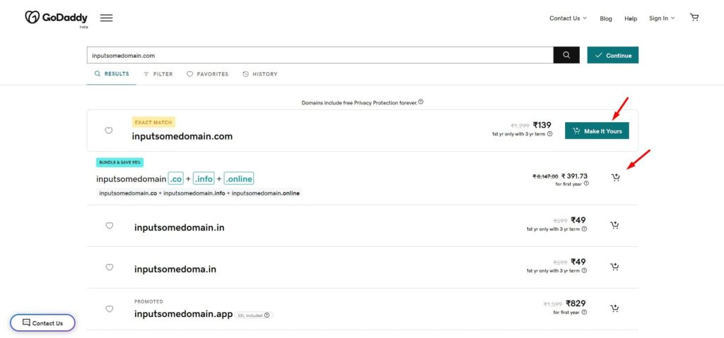 GoDaddy Add Domain to Cart