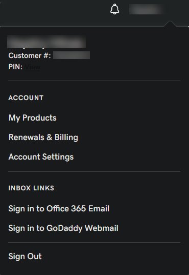 GoDaddy User Menu