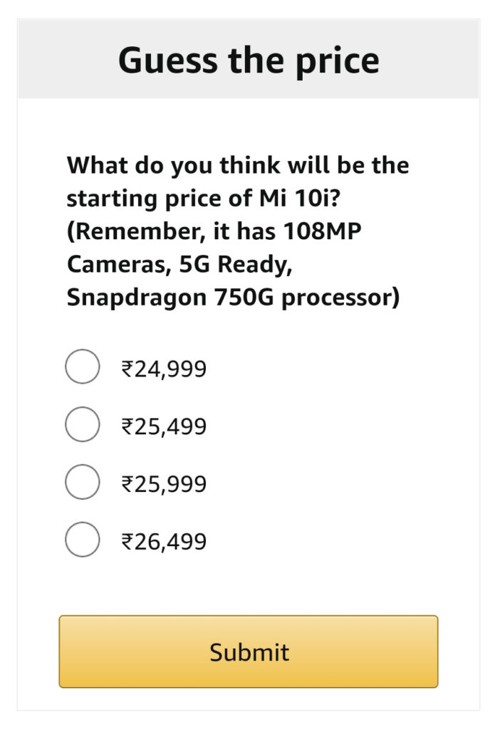 Mi 10i Price Leak Amazon