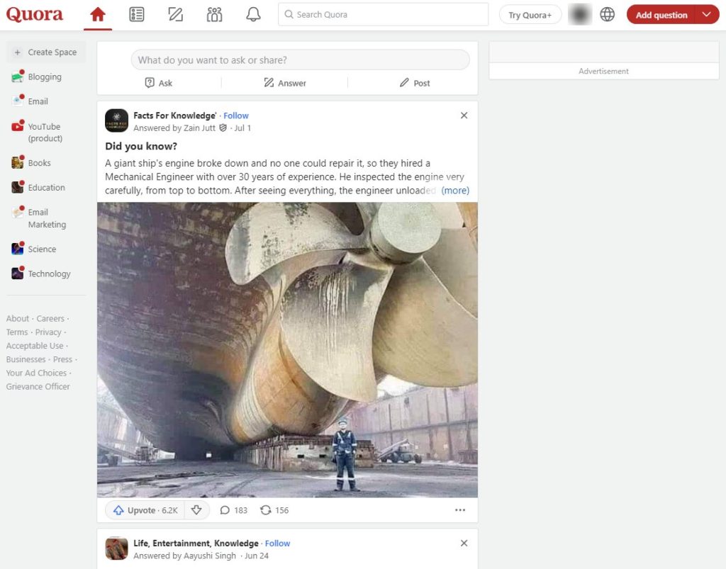 Quora Website Interface