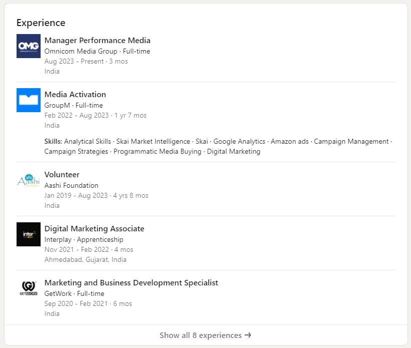 LinkedIn Experience