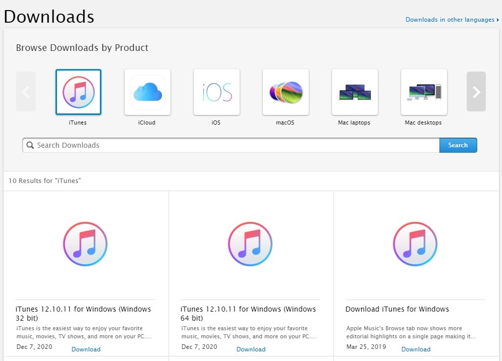 iTunes Download Page