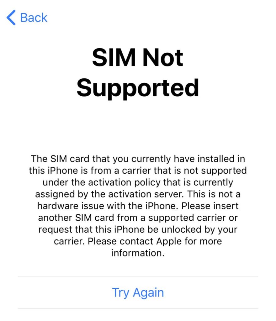 iPhone SIM Not Supported