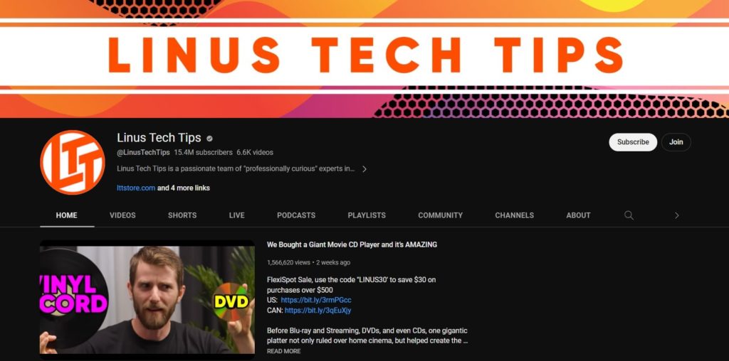 Linus Tech Tips YouTube Channel