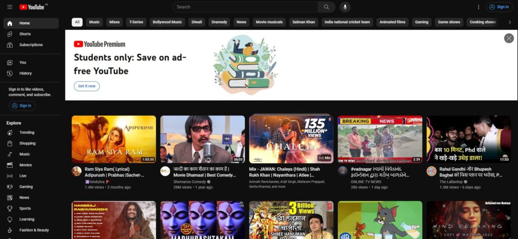 YouTube Video Streaming Site