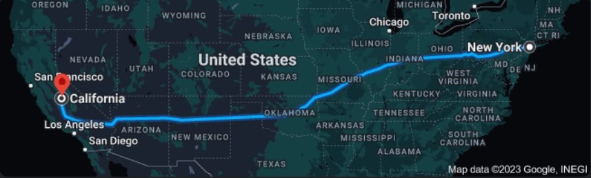 New York to California Direction Map