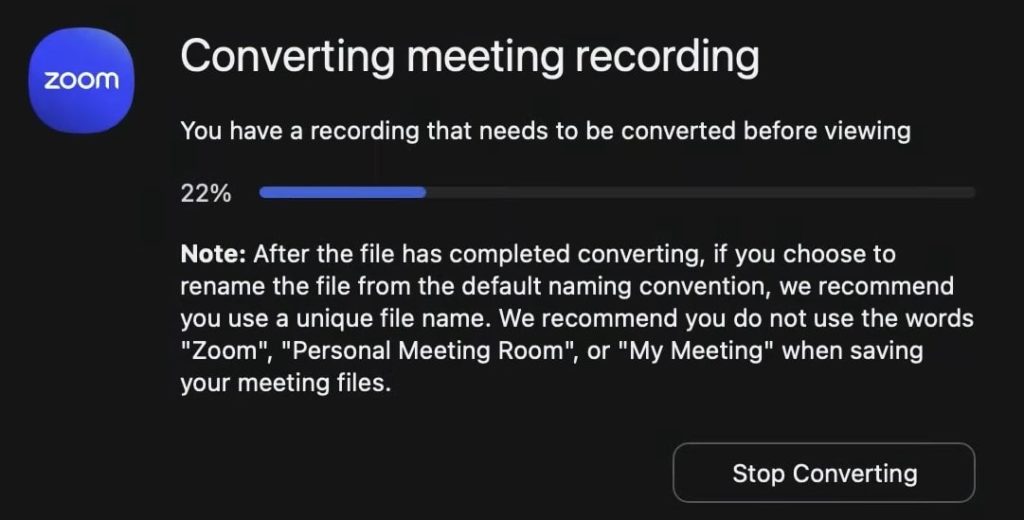 Zoom Converting Meeting Recording