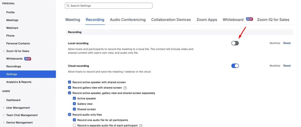 Zoom Local Recording Option