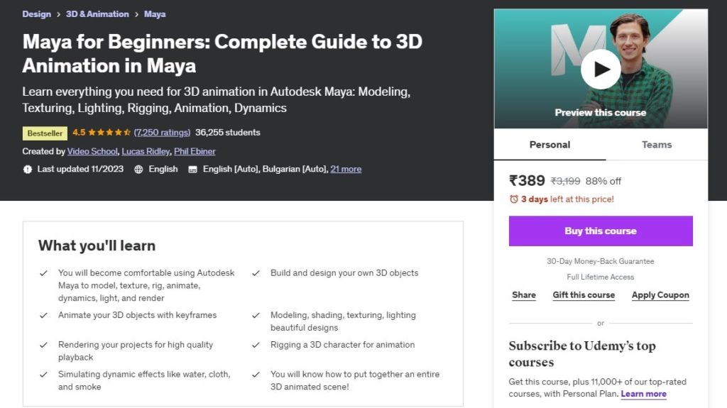 Maya for Beginners Udemy