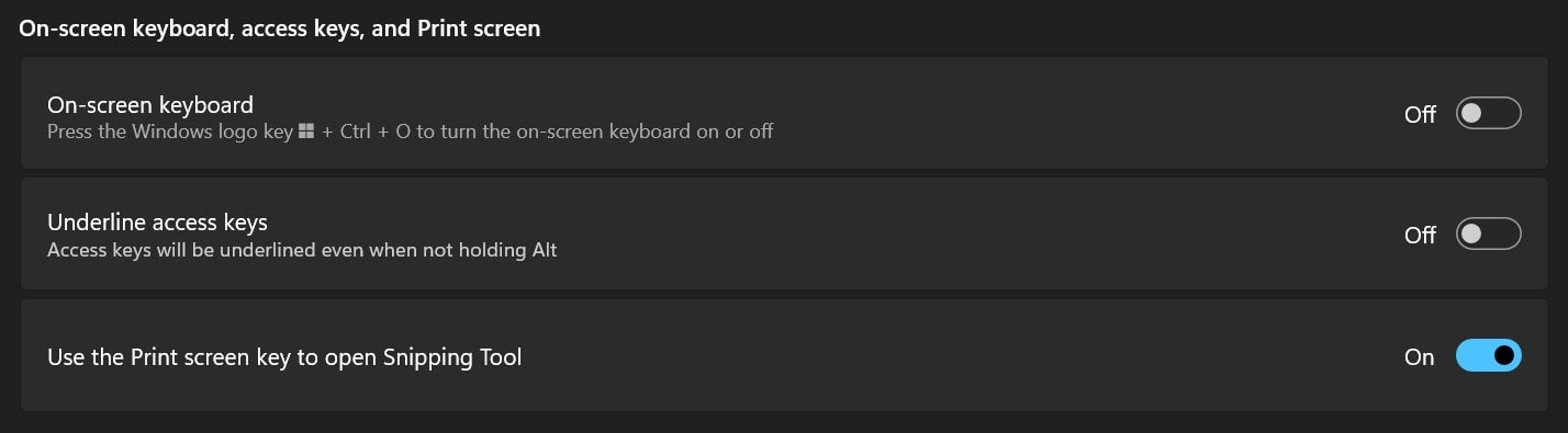 Use the Print screen key to open Snipping Tool Windows 11